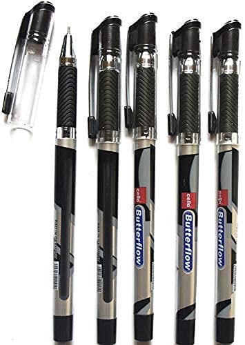 Butterflow Ball Pen with Lubriflow Ink System Pack of 10 - Black Ink - Black Body with Extra Refill Pack