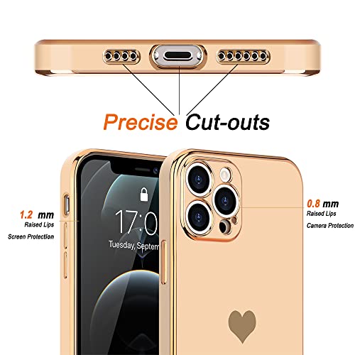 for iPhone 12 Pro Case for Women Girl Cute Love-Heart Luxury Bling Plating Soft Back Cover Raised Full Camera Protection Bumper Silicone Shockproof Phone Case for iPhone 12 Pro, Pink