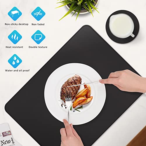 Vinyl Placemats Set of 6, Heat Resistant Dining Table Placemats Waterproof Washable Wipeable Faux Leather Place Mats and Coasters for Kitchen, Dining, Party &amp; Outdoor (Black)