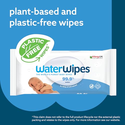 Plastic-Free Original Baby Wipes, 99.9% Water Based Wipes, Unscented &amp; Hypoallergenic for Sensitive Skin, 60 Count (Pack of 12), Packaging May Vary