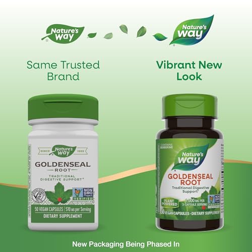 Goldenseal Root, Traditional Digestive Support, Berberine, Non-GMO Project Verified, Vegan, 50 Capsules (Packaging May Vary)