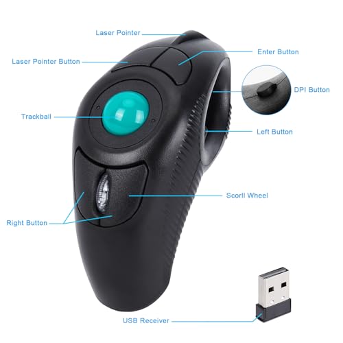 Wireless USB Handheld Finger Trackball Mouse with Laser Pointer