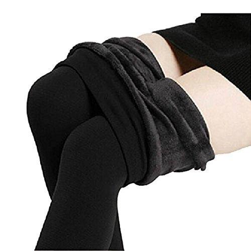Winter Warm Women Velvet Elastic Leggings Pants (Black) one size