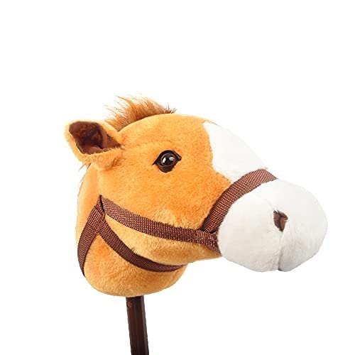 Plush Hobby Horse Stick Toy, Adjustable Telescopic Stick, Adjust to 3 Different Sizes, For Cowboy and Cowgirl of Different Ages, Light Brown