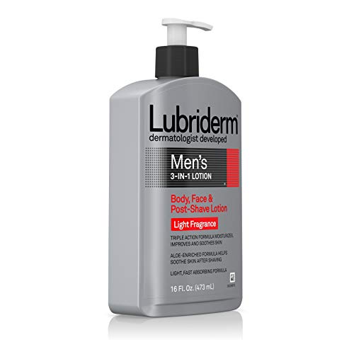 Men&#39;s 3-In-1 Lotion Enriched with Soothing Aloe for Body and Face, Non-Greasy Post Shave Moisturizer with Light Fragrance, 16 fl. oz