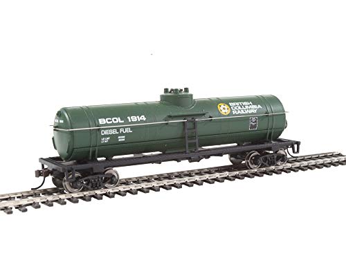 HO Scale Model British Columbia Railway Tank Car, Green/Yellow/White