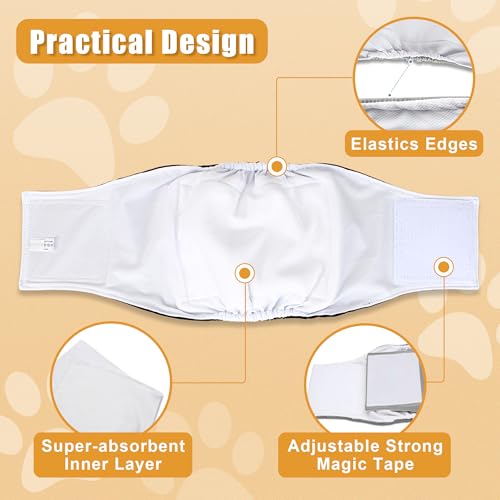 Reusable Wrap Diapers for Male Dogs, Washable Puppy Belly Band Pack of 3 (M, 13-16 Waist, Black+ Gray+ Lake Blue)