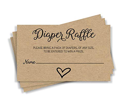 50 Gender Neutral Kraft Baby Shower Diaper Raffle Tickets, Lottery Insert Cards for Heart Baby Shower Invitations Supplies Games for Baby Gender Tickets (50-Cards)