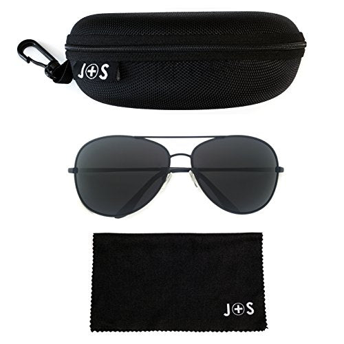 Premium Military Style Classic Aviator Sunglasses, Polarized, 100% UV protection for Men Women (Large Frame - Black Frame/Black Lens)