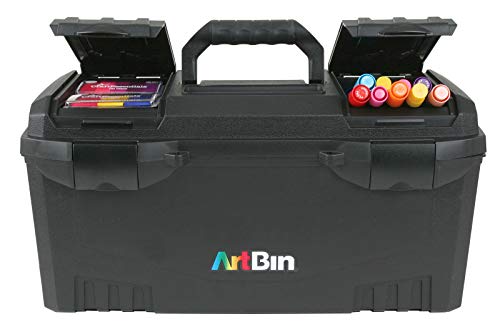 6918AB Twin Top 17 inch Supply Box, Portable Art &amp; Craft Supply Organizer with Handle, [1] Plastic Storage Case, Black