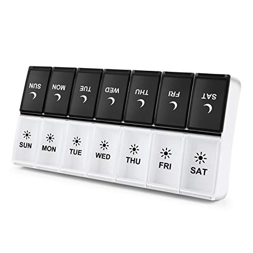 Large Pill Organizer 2 Times a Day, Weekly Box Per AM PM Case, Day Night Container 7 Vitamin Case Twice