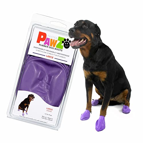 PawZ Rubber Dog Boots for Paws up to 4 - Dog Booties for Hot Pavement, Anti Slip Dog Socks, 12 Reusable Paws Waterproof Dog Boots, L, Purple