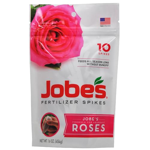 Jobe&#39;s Rose Fertilizer Spikes, Easy Plant Care Plant Fertilizer for Rose, Hydrangea, Hibiscus, Azalea, and Other Flowering Shrubs, 10 Count