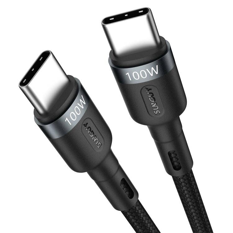 USB C to USB C Cable 1FT, 100W Type C to Type C Cord USB 2.0 Data Sync Fast Charging Nylon Braided Compatible with Samsung S22 S21 S20+ S10, MacBook Pro 2021/20, iPad Pro 2020/Mini, Pixel