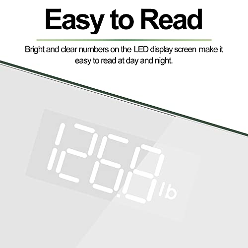 Digital Bathroom Scale, Highly Accurate Body Weight Scale with Lighted LED Display, Round Corner Design, 400 lb, White - Core 1S