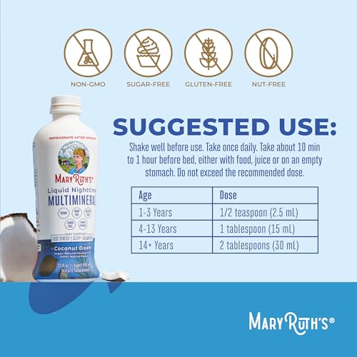 MaryRuth&#39;s Liquid Nighttime Multimineral | Sugar Free | Calm Magnesium Citrate | NO Melatonin | Calcium Magnesium Zinc | Muscle Relaxation | Available in 4 Flavors | Vegan | Gluten Free | 32 Servings