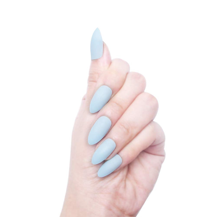 96Pcs Colorful Acrylic Nails Full Cover False Gel Nails Art Tips Sets Medium Stiletto Matteï¼Ë†Skylike Blueï¼â€°