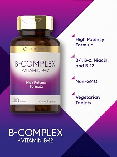 Carlyle B-Complex Vitamin with B12 | 300 Tablets | High Potency Formula | Vegetarian and Non-GMO Supplement