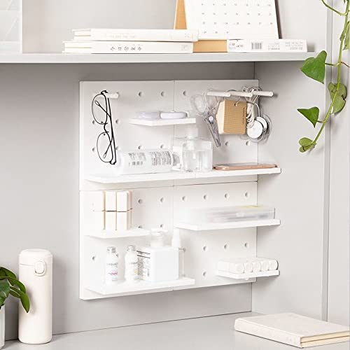 Plastic Pegboard Wall Organizer, White, 22 x 22 x 1.5 in, Includes 4 Wall Shelves, 8 Hanging Boards, 24 Hooks