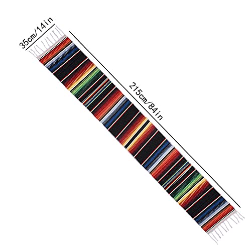 Mexican Table Runner, 14 x 84 Inch Mexican Serape Table Runner, Woven Table Runner for Mexican Party Wedding Decorations Outdoor Picnics Dining Table Birthday Parties (Green)