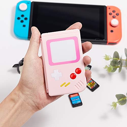Game Card Case for Nintendo Switch (2019 &amp; 2021 OLED),Nintendo Switch Lite,10 Game Cards &amp; 10 Memory SD Cards Strorage Holder, Gameboy Portable Slim/Small Size Case Pink