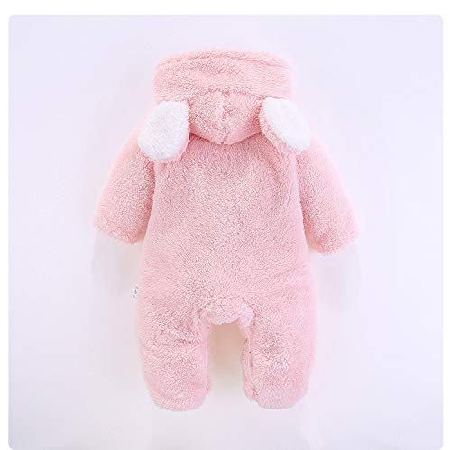 Newborn Baby Cartoon Bear Snowsuit Warm Fleece Hooded Romper Jumpsuit (Pink,3-6 Month)