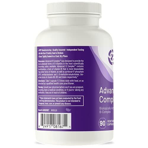 , Advanced B Complex, Multivitamin Support for Energy, Stress and Metabolism, Dietary Supplement, 90 Capsules (90 Servings)