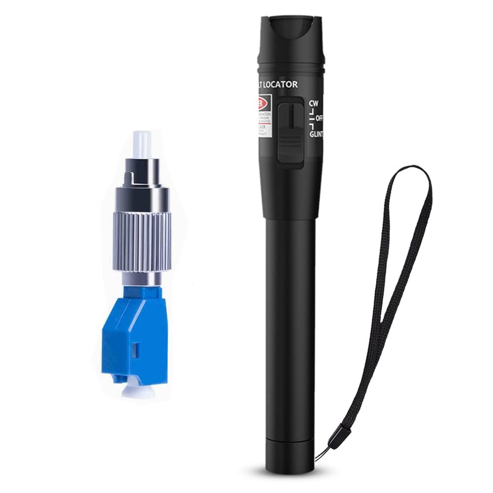 Visual Fault Locator + FC/LC Adapter Kit 30mW 30KM, VFL Include Single Mode 9/125um FC Male to LC Female Adapter, Red Light Pen for Fiber Network Cable Test, Fiber Optic Source Tester Detector Meter