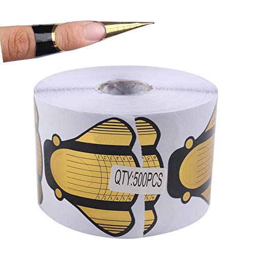 500Pcs/Roll Nail Form, Nail Art Guide Stickers for Acrylic UV Gel Nail Tips Manicure Extension Tool (Gloden)