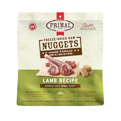Primal Freeze Dried Raw Dog Food Nuggets, Lamb, Complete & Balanced Meal, Also Use as Topper or Treat, Premium, Healthy, Grain Free, High Protein Raw Dog Food, 14 oz