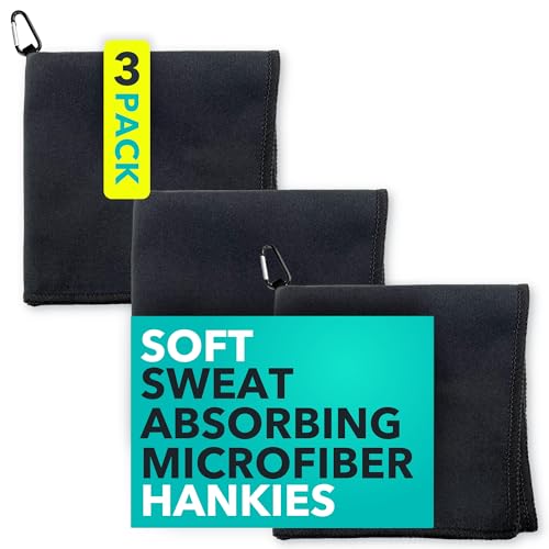 Microfiber Sweat Absorbing Handkerchief - Sport, Gym, Daily Use - for Hands, Face, Body - Machine Washable, Reusable - Men & Women - 15x15 (3 Pack, Black)