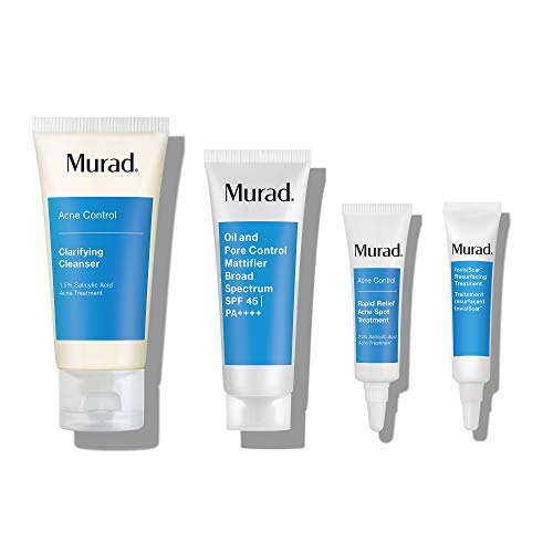 Acne Control 30-Day Trial Kit - 4-Piece Trial-Size Kit $57 Value - Clarifying Cleanser, Oil & Pore Control Mattifier, Rapid Relief Acne Spot Treatment, & InvisiScar Treatment