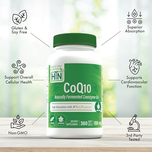 CoQ-10 100mg with BioPerine 360 Softgels | High Absorption Naturally Fermented USP Grade Coenzyme Q10 Supplement | 3rd Party Tested | Heart Health and Energy Support