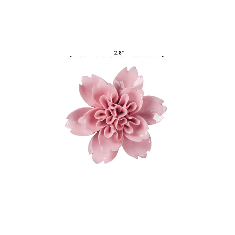 Ceramic Decorative Flowers 3D Wall Hanging Decor Pink 2.8