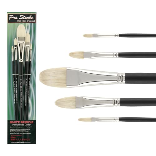 Pro Stroke Premium Artist White ChungKing Hog Bristle Paint Brush - Filbert [5 Piece Value Set]