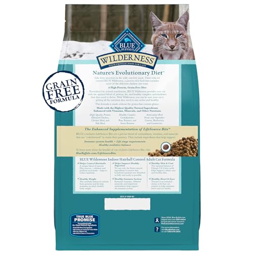 Wilderness Natural Hairball Care Dry Cat Food for Indoor Cats, High-Protein & Grain-Free Formula, Chicken, 5-lb. Bag