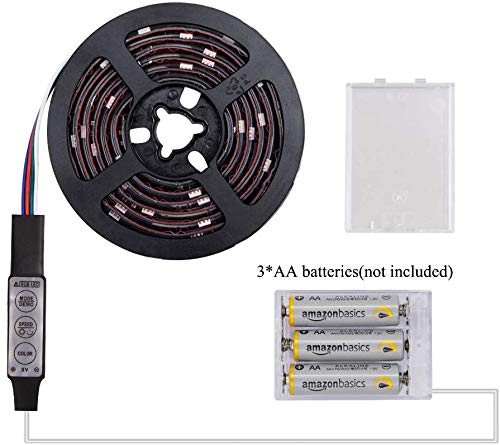Led Strip Lights Battery Powered RGB Led Lights Strip with Mini Controller Waterproof Led Strip Rope Lights Battery Led Lights Multi Color Changing Lights 2M 6.56ft