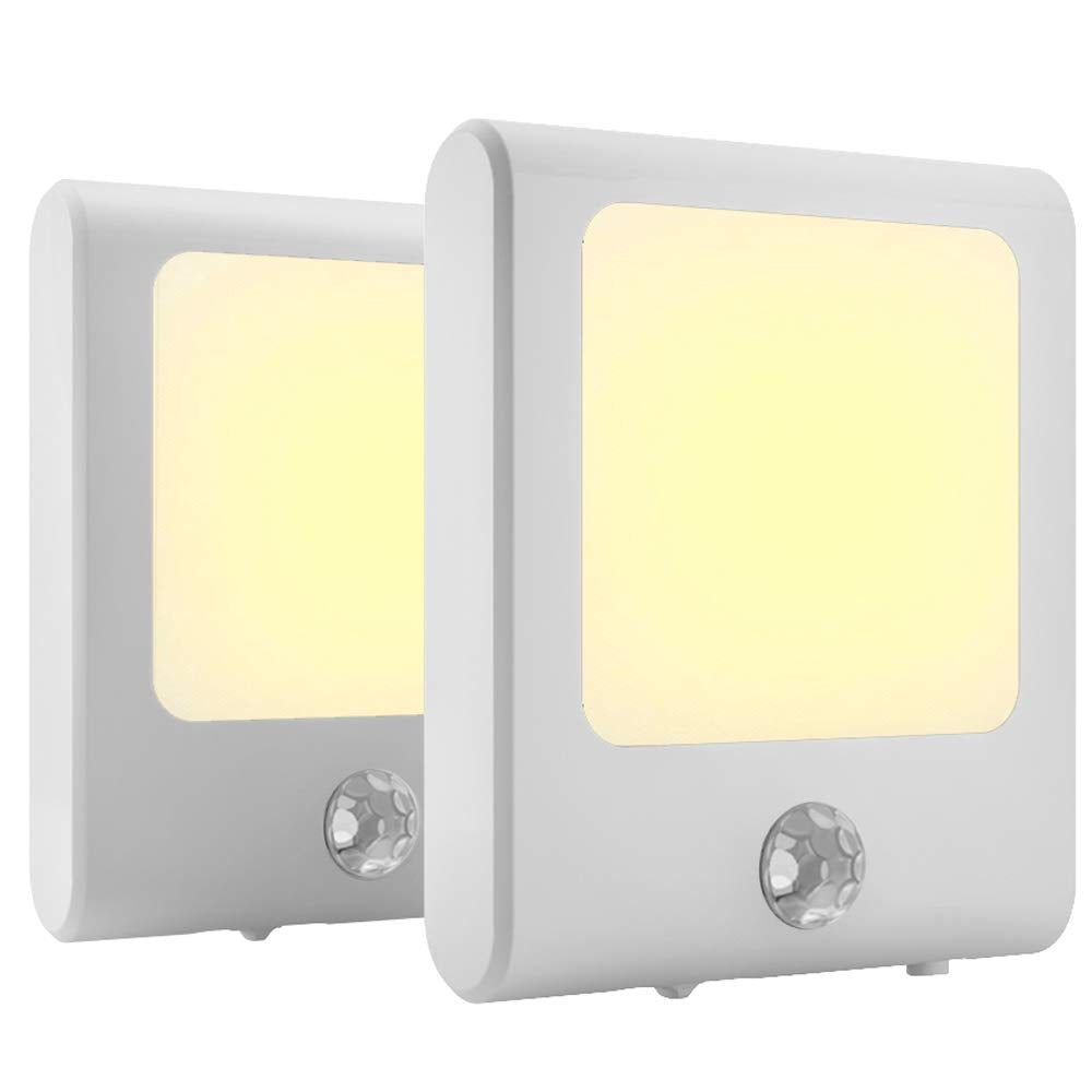 Plug in Motion Sensor Lights with Adjustable Brightness,Warm White Motion Activated Led Night Light for Hallway, Stair, Corridor, Kitchen, Living Room, Garage, Basement, Utility Room,2 Pack