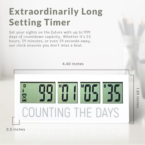 Counting the Days Countdown Clock - Up to 999 Days LCD Digital Timer - Easy to Set &amp; Read Reusable Count Down Timer for Retirement, Wedding, Christmas, Holiday,Baby Due Date,Birthday &amp; More