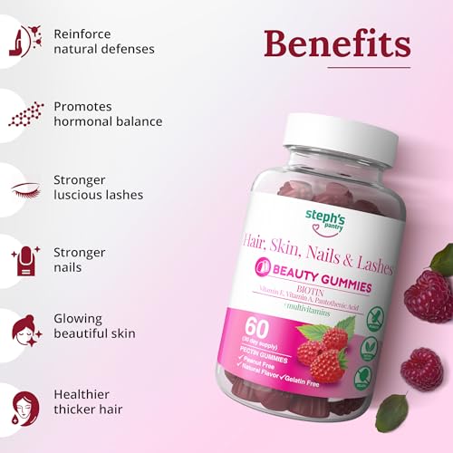 Steph's Pantry Biotin Gummies for Hair, Skin, Nails, & Lashes High Strength Gummies | Daily Multivitamins | Gluten-Free, Nut-Free, Non-GMO, Plant-Based, Vegan, Kosher | (60 Gummies)