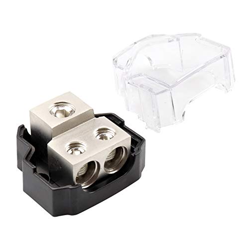 2 Way Power Distribution Block for Car Audio Splitter,1 X 0/2/4 Gauge in / 2 X 4/8 Gauge Out