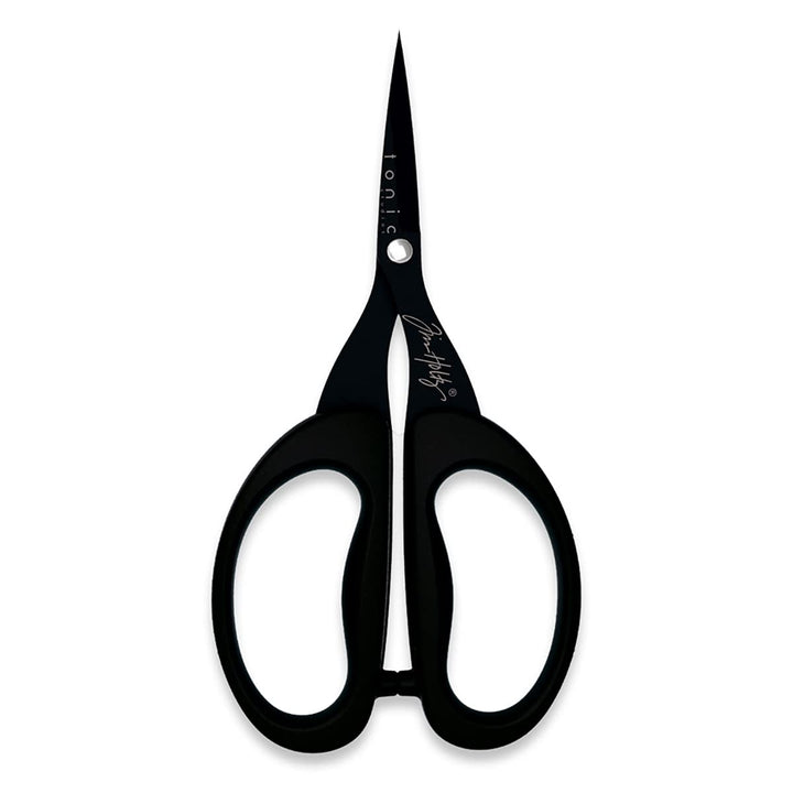 Tim Holtz Small Scissors - 5 Inch Mini Snips with Micro Serrated Blade - Craft Tool for Cutting Paper, Fabric, and Sewing - Titanium with Black Comfort Grip Handles