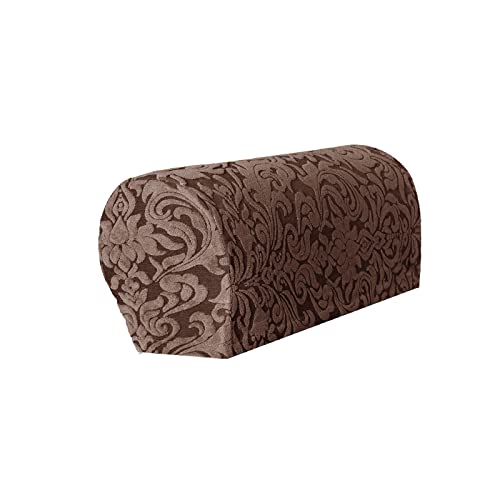 2PCS/Set Sofa Armrest Protectors for Armchairs Sofa Non-Slip Armchair Fleece Premium Armrest Covers Stretchy Chair Sofa Couch Arm Protector Stretch Fit (Dark Coffee Jacquard)