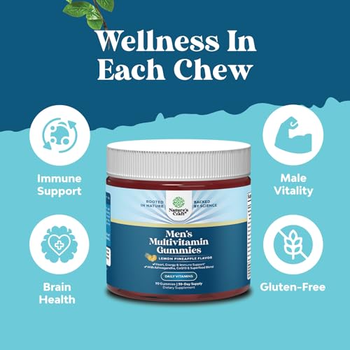 Natures Craft Men's Multivitamin Gummies with Superfood Complex - Daily Multivitamin for Men Gummies with CoQ10 and Ashwagandha for Energy and Immune Support - Adult Gummy Essential Minerals