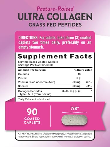Nature's Truth Collagen Peptides | 90 Caplets | Type 1 and 3 with Vitamin C | Grass Fed, Non-GMO & Gluten Free Supplement