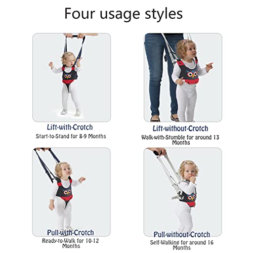 Handheld Baby Walking Harness Kids Walking Learning Helper for Boys Girls Adjustable Baby Walker Safety Harness Assistant Belt for Toddler Infant Child 7-24 Month (Dark Blue-Owl)