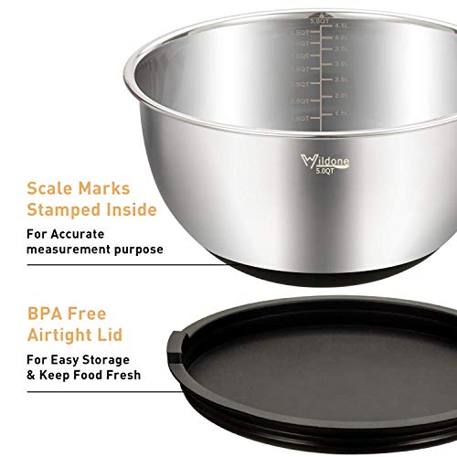 Wildone Mixing Bowls with Lids Set, 5PCS Stainless Stee