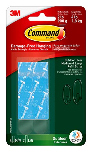 Outdoor Large &amp; Medium Clear Refill Strips, 2 Large and 2 Medium Weather Resistant Strips, Damage Free Hanging Wall Adhesive Strips to Re-hang Hooks for Christmas Decorations