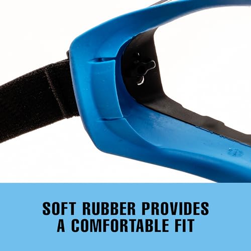 Safety Goggles Anti-Fog Clear Lens with Adjustable Elastic Headband. Protective Eyewear for Men &amp; Women (Dark Blue)