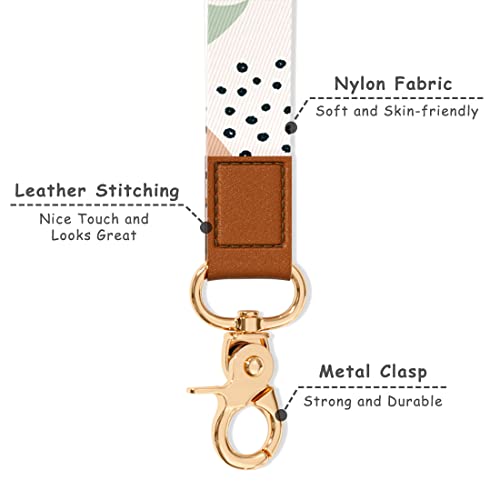 Wrist Lanyard Key Chain, Cute Wristlet Strap Keychain Holder for Women Men Keys ID Badges Phone Airpods, Green Boho